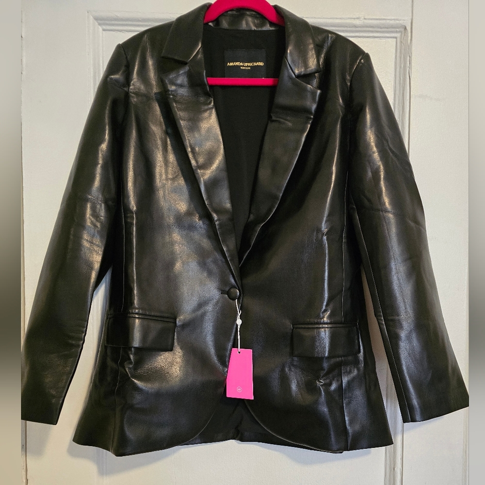 NEW Amanda Uprichard Black Soft Faux Leather "Grady" Jacket/Blazer - Sz Medium - Picture 4 of 12